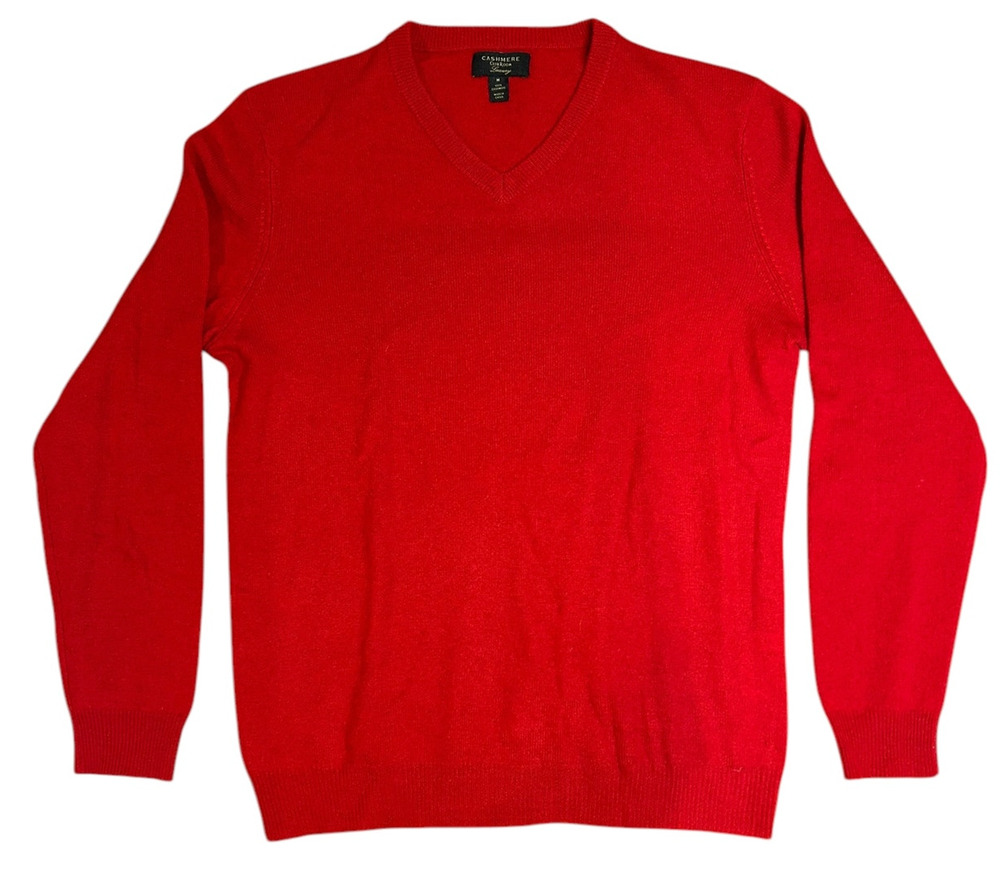 CASHMERE CLUB ROOM Men's V Neck Sweater MEDIUM Luxury Red 100% Cashmere